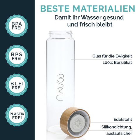 Image of MAYU® WATER BOTTLES (5dl/1L/1,5l) / (Bambusdeckel)