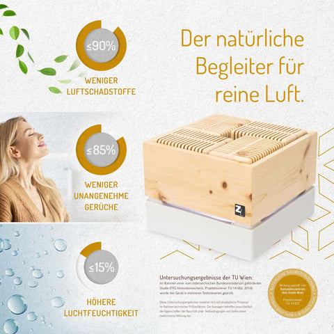 Image of ZIRBENLÜFTER® Luftreiniger CUBE ll (40m2) + Gratis Zirbenöl (10ml)