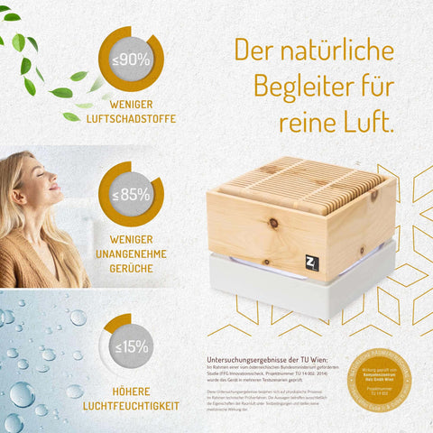 Image of ZIRBENLÜFTER® Luftreiniger CUBE ll Mini (20m2) + Gratis Zirbenöl (10ml)