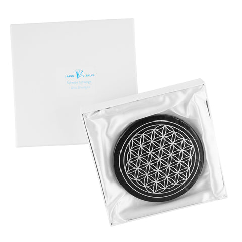 Image of Original Schungit Objekte / Platte rund (9x9cm) / Lebensblume