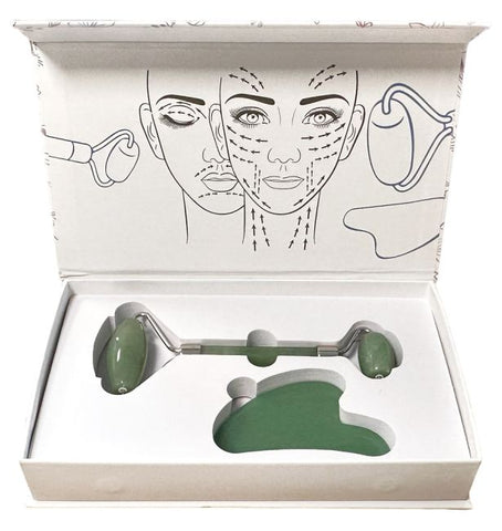 Image of GUA SHA Massageset Herzstein + Doppelroller / Aventurin