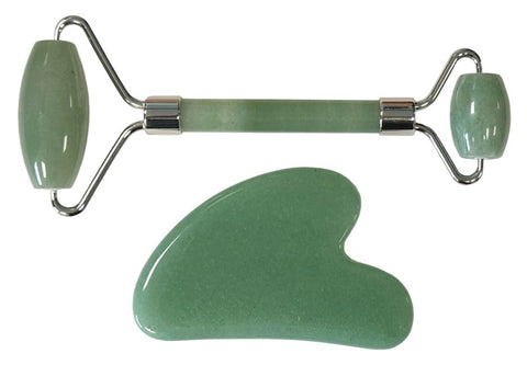 Image of GUA SHA Massageset Herzstein + Doppelroller / Aventurin