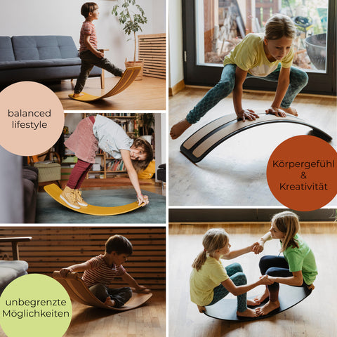 Image of TICTOYS - das.BRETT Balance Board lackiert mit Korkriemen / BLACK