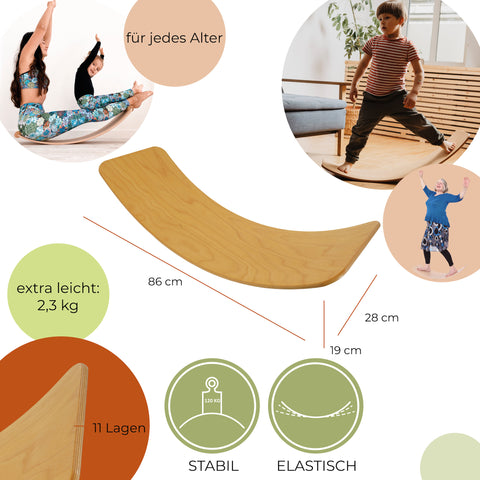 Image of TICTOYS - das.BRETT Balance Board lackiert mit Korkriemen / BLACK