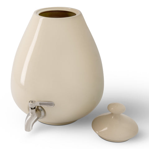 Image of MINNICO® Keramik Getränkespender (5l) Porzellan-Ei + Gratis-Ständer / CRÈMEWEISS