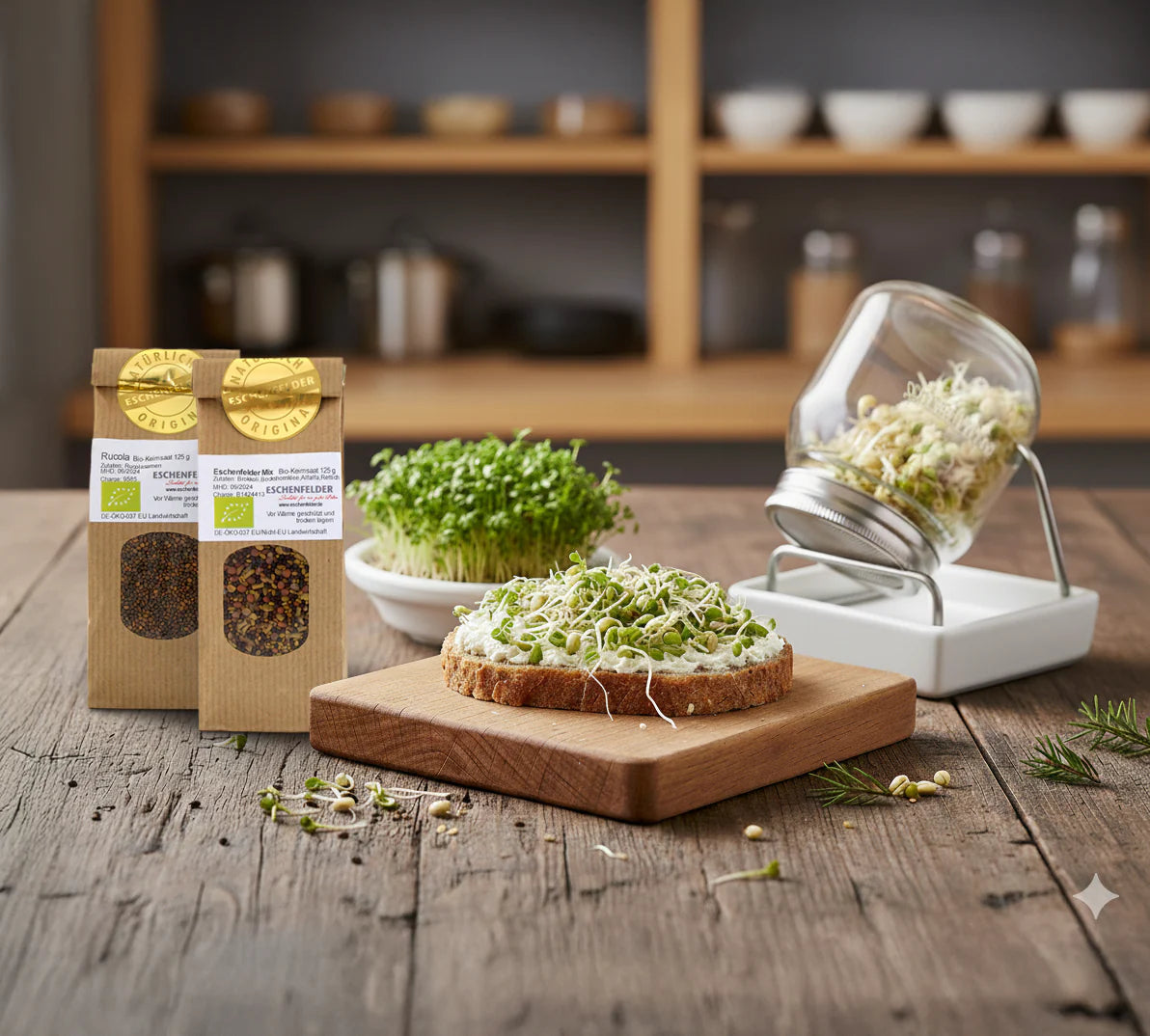 ESCHENFELDER® Sprossen Starter-Kit (Sprossenglas 750ml + Kresseschale (12cm)