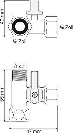 AORA T-Stück Absperrventil Messing (3/8") für Unterbausysteme