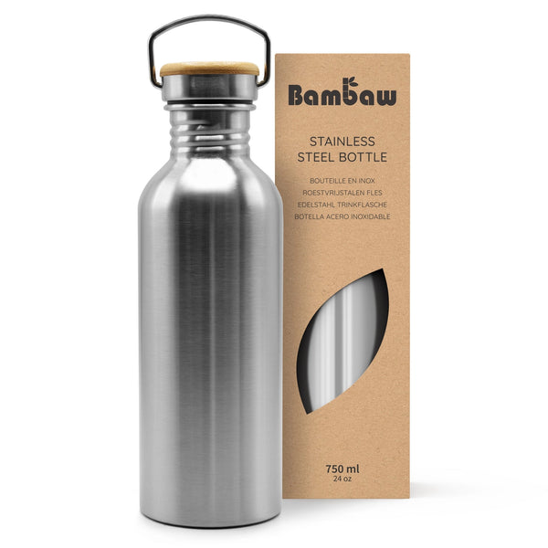 BAMBAW Edelstahl Trinkflasche mit dichtendem Bambusdeckel für unterwegs –  Aqua Natura GmbH