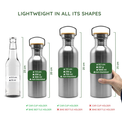 BAMBAW® Edelstahl Wasserflaschen (750ml/500ml)