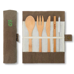 BAMBAW® Bambus Besteck-Set (inkl. Baumwollhülle)