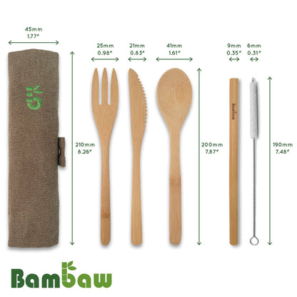 BAMBAW® Bambus Besteck-Set (inkl. Baumwollhülle)