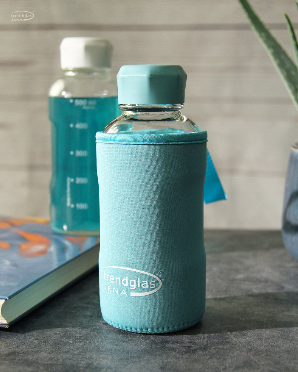 TRENDGLAS JENA Glasflaschen-Schutzhülle (Diverse Grössen) AQUA