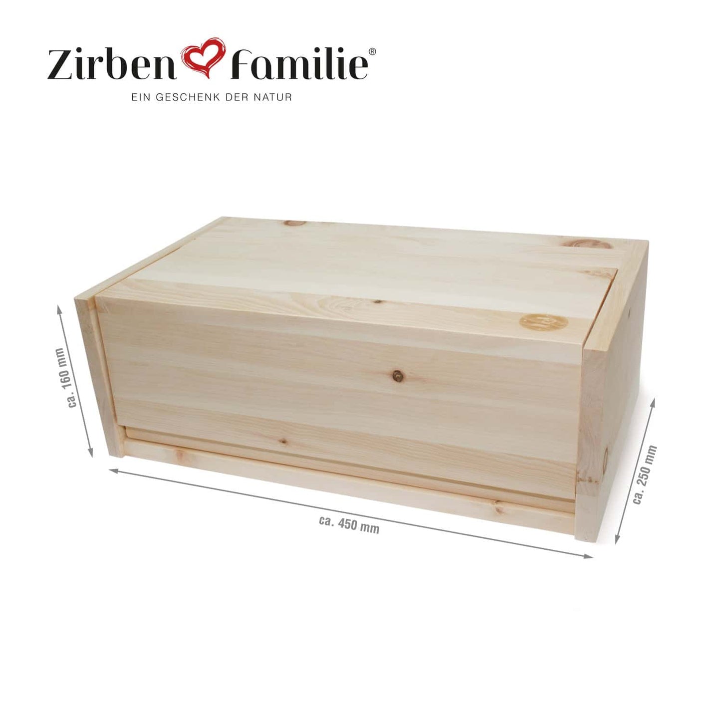 ZIRBENFAMILIE Zirbenholz-Brotkasten (inkl. Einlegegitter)