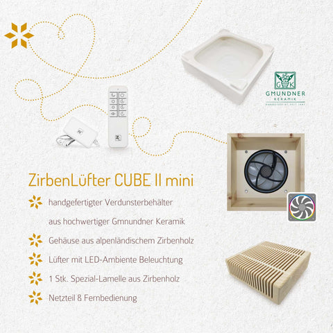 Image of ZIRBENLÜFTER® Luftreiniger CUBE ll Mini (20m2) + Gratis Zirbenöl (10ml)