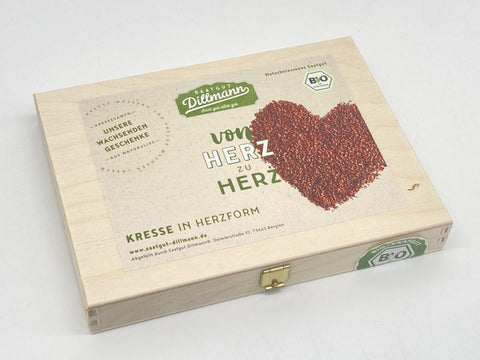 Image of DILLMANN Kresse-Geschenkbox (Holz) "Von Herz zu Herz"