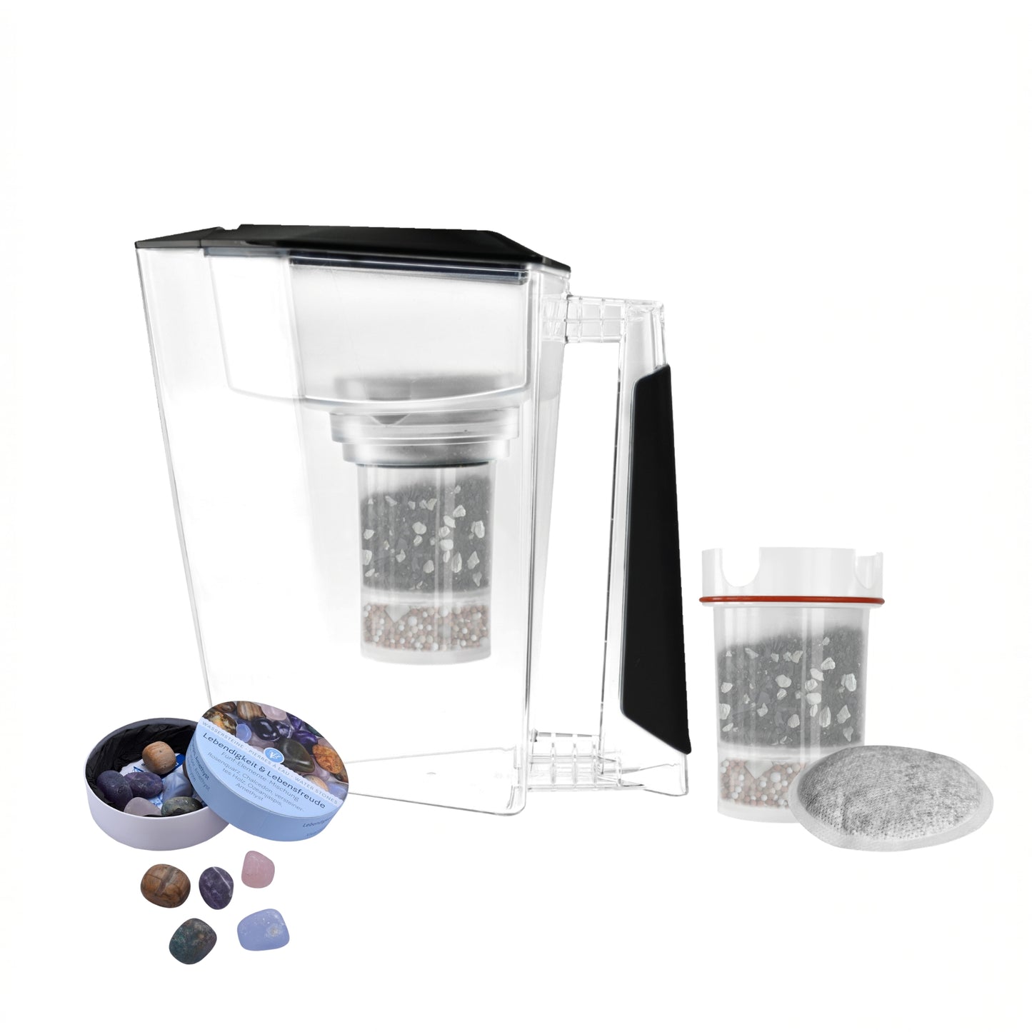 MAUNAWAI KINI® FIlterkanne mit 2. Filterset + Edelsteine-Mix Gratis (Diverse Farben)
