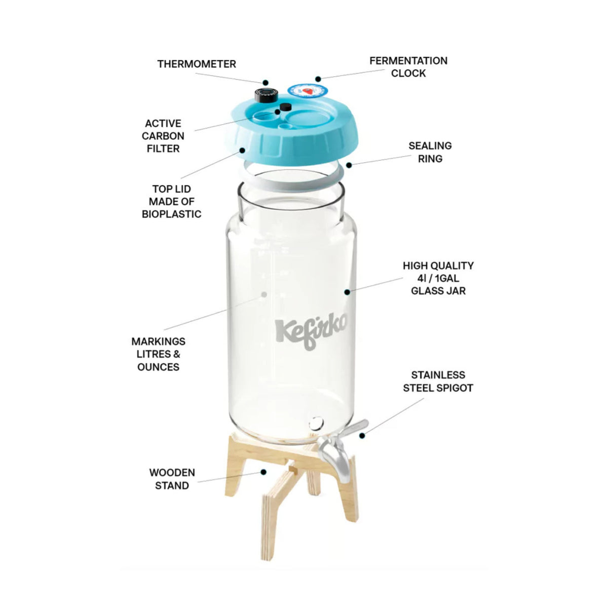KEFIRKO DIY Kombucha Fermenter STARTER KIT (Diverse Farben)