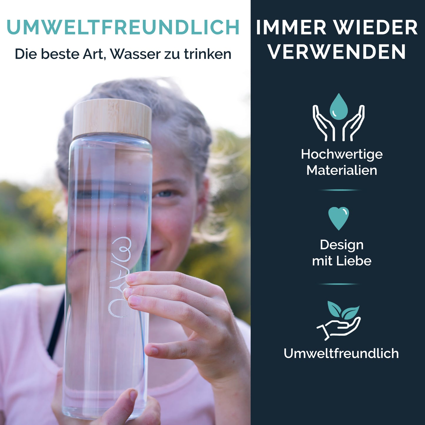 MAYU® WATER BOTTLES (5dl/1L/1,5l) / (Bambusdeckel)