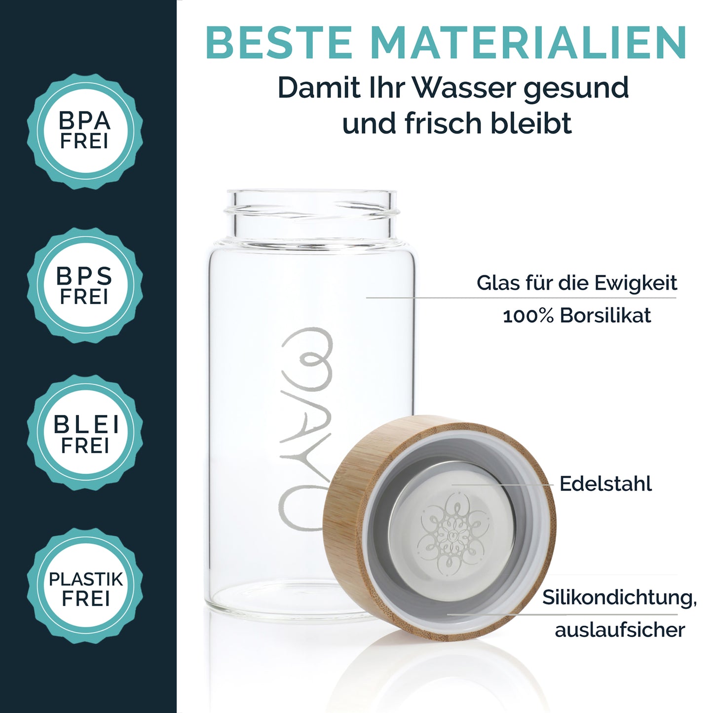 MAYU® WATER BOTTLES (5dl/1L/1,5l) / (Bambusdeckel)