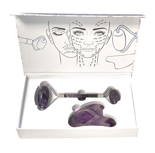 GUA SHA Massageset Herzstein + Doppelroller (Varianten)