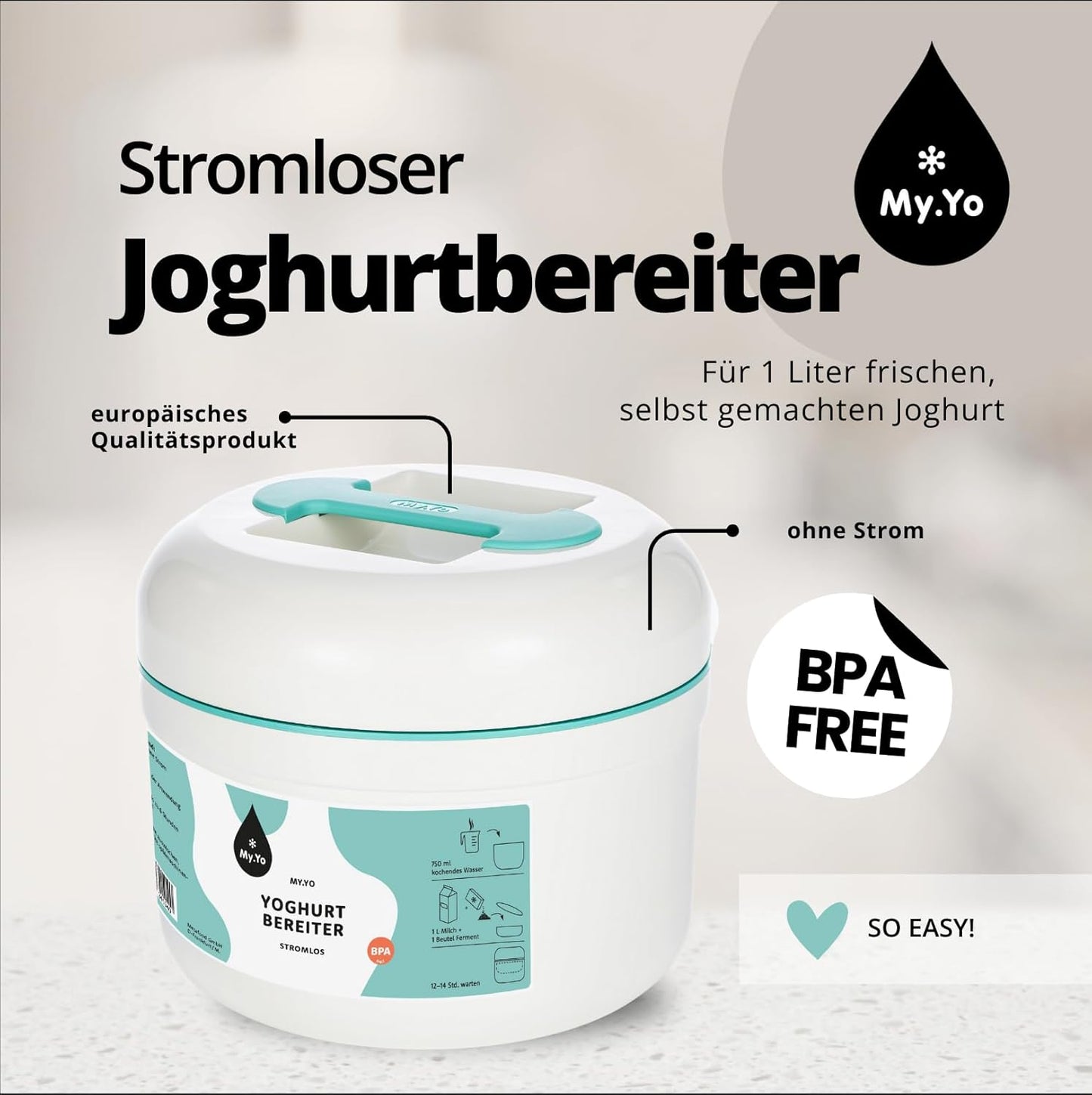 MY.YO Joghurtbereiter ohne Strom (Beige)