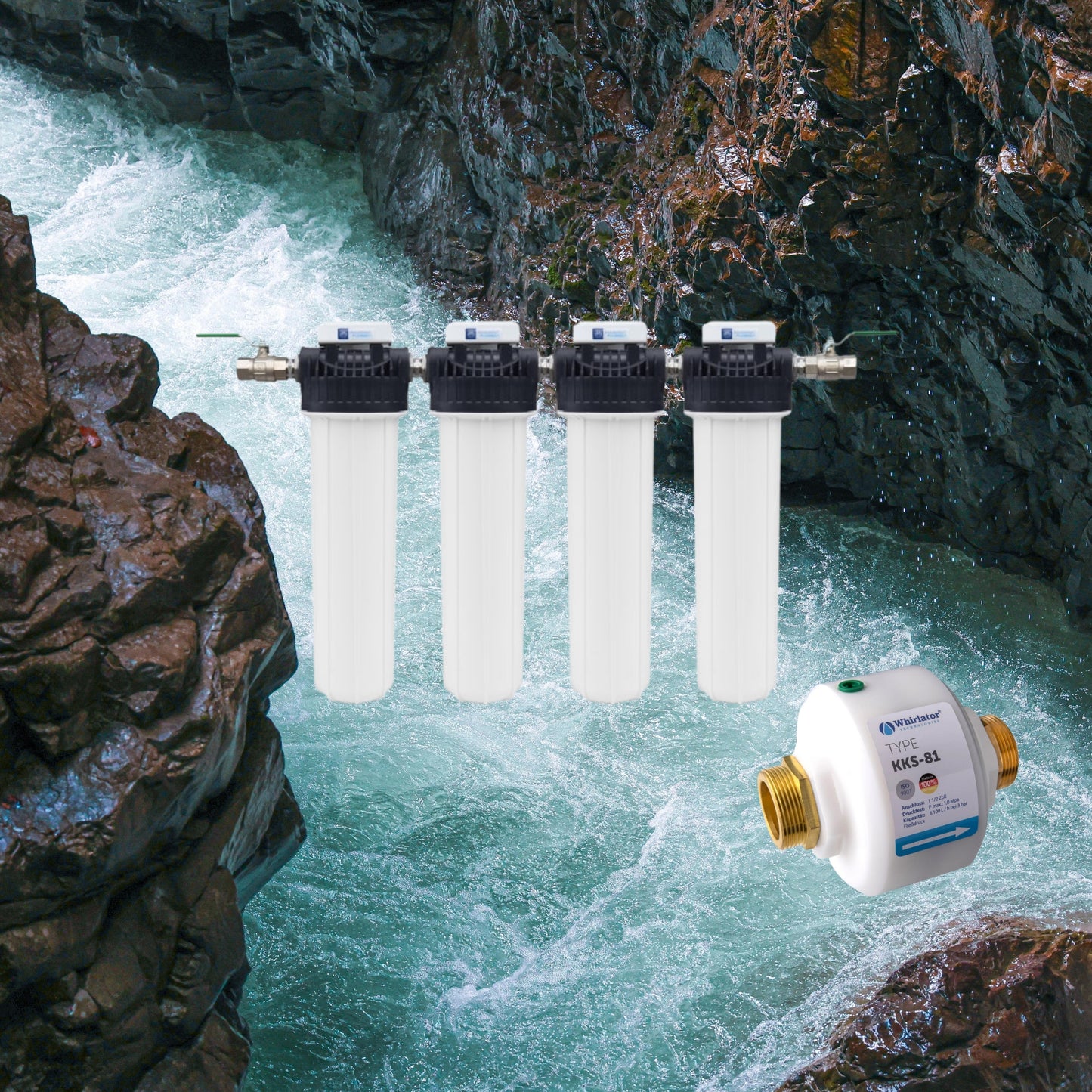 PEKA®20 Hauswasser-Filtersystem (4er) komplett (MFH) + WHIRLATOR® Wirbler