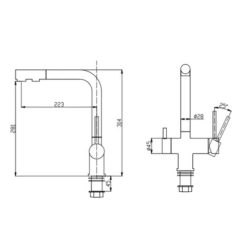 Image of NORA INOX Edelstahl 3-Wege-Armatur L-Auslauf / mit ausziehbarer Brause