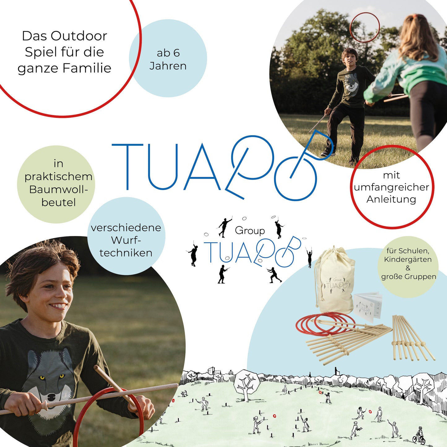 TICTOYS - TUALOOP Outdoor-Wurfspiel (8er Gruppen-Set)