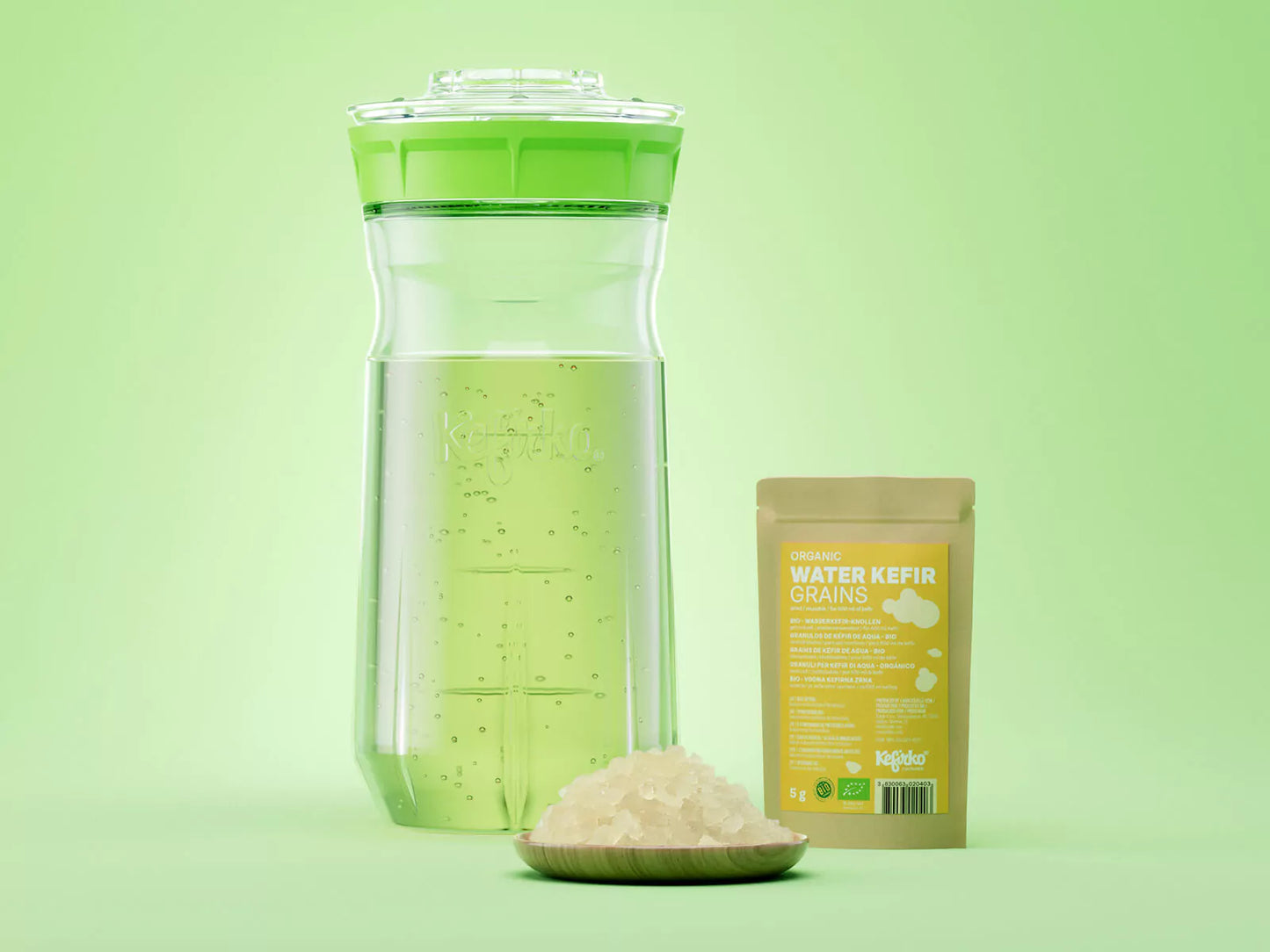 KEFIRKO DIY Wasserkefir-Sets 1400ml (inkl. Japankristalle) / GRÜN