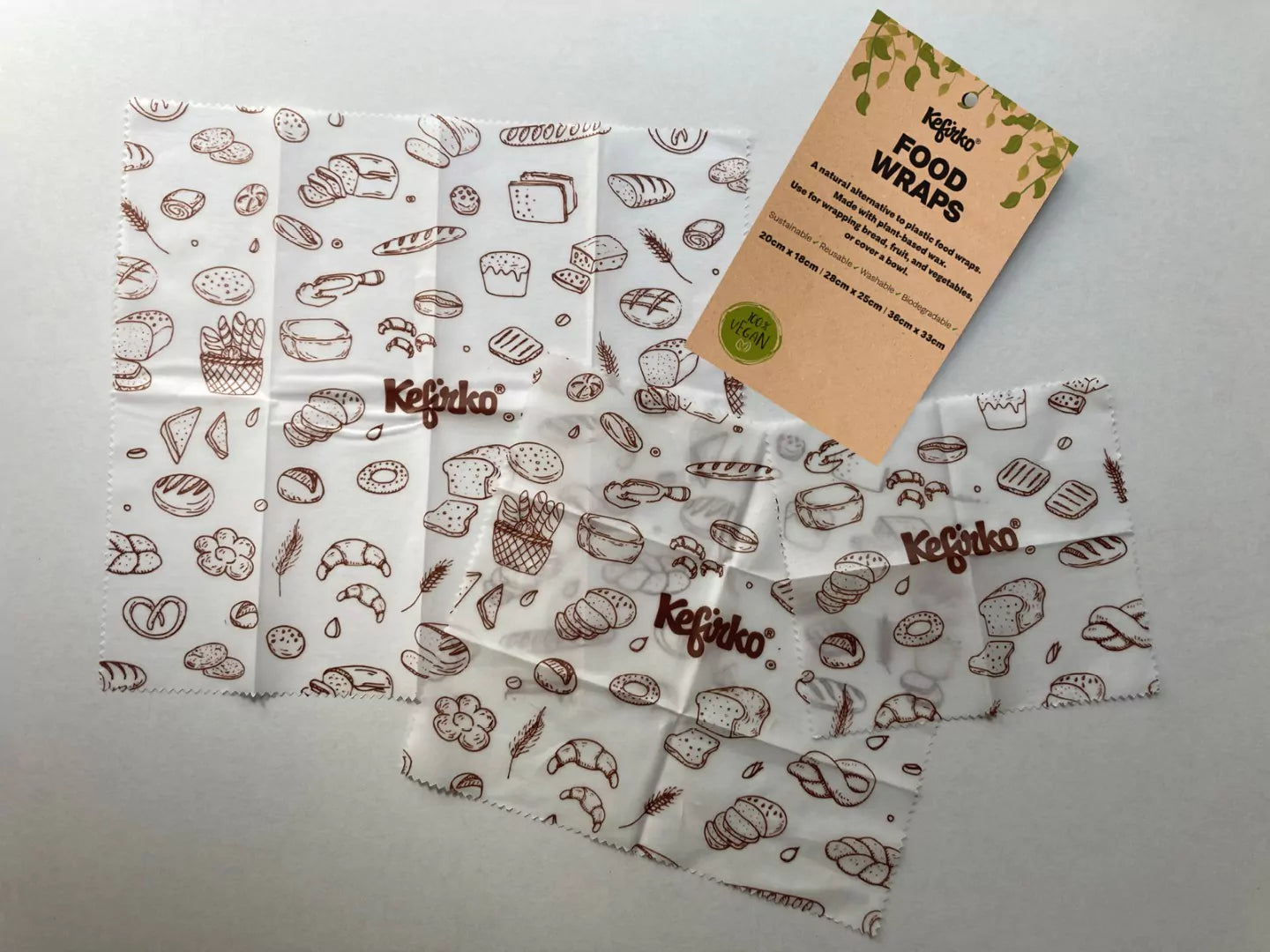 KEFIRKO Wachstücher (vegan) / 3er Set