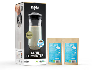 KEFIRKO DIY Milchkefir-Fermenterset 1,4l / BLACK Edition (+ 2x Milchkefir-Starter)