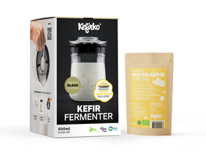 KEFIRKO DIY Wasserkefir-Fermenterset 9dl / BLACK Edition (+ 1x Japankristalle)