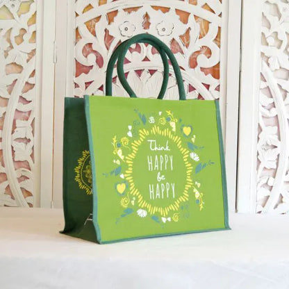 SPIRIT OF OM® Jute-Tasche "Be Happy" (Diverse Farben)