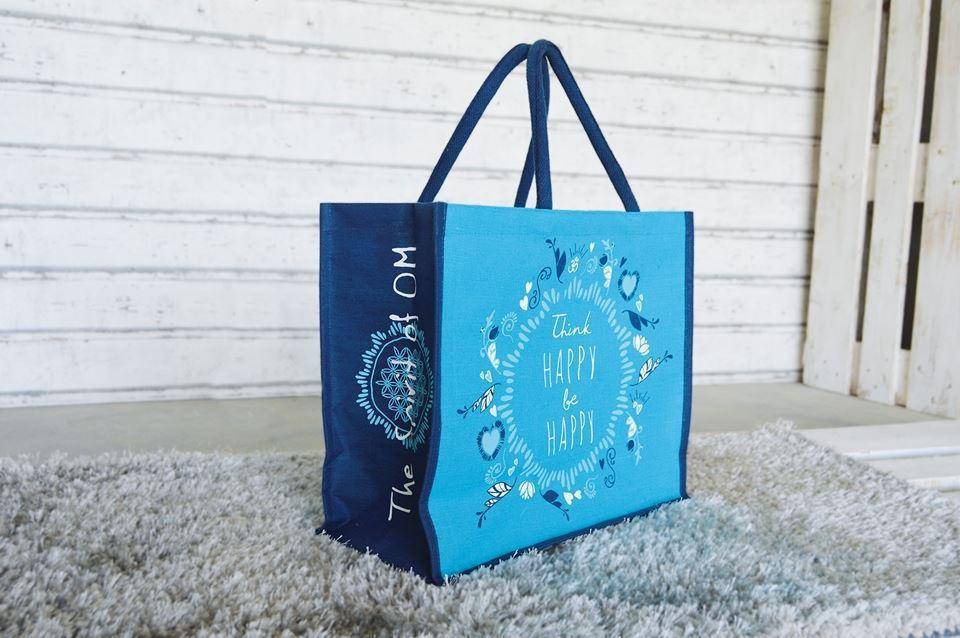 SPIRIT OF OM® Jute-Tasche "Be Happy" (Diverse Farben)