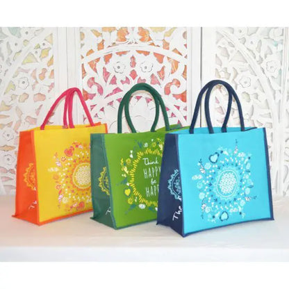 SPIRIT OF OM® Jute-Tasche "Be Happy" (Diverse Farben)